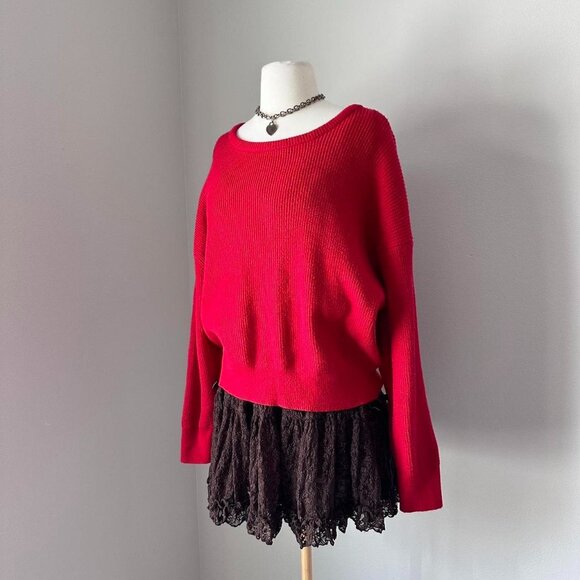 Zara Red Knit Pullover Sweater with Tie Back - Picture 2 of 6